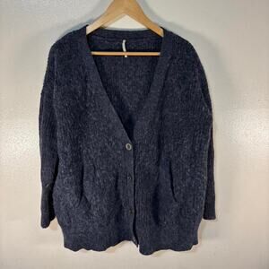 Free People Blue Alpaca Wool Blend Cloudy Day Cardigan